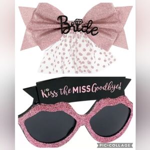 🆕 Bride Glitter Pink Kiss The Miss Goodbye Sunglasses and Bow Headband